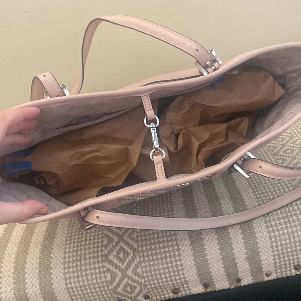 MK Michael Kors Jet Set Micro-Stud Stripe Saffiano Bag blush pink. Travel tote - Picture 8 of 16